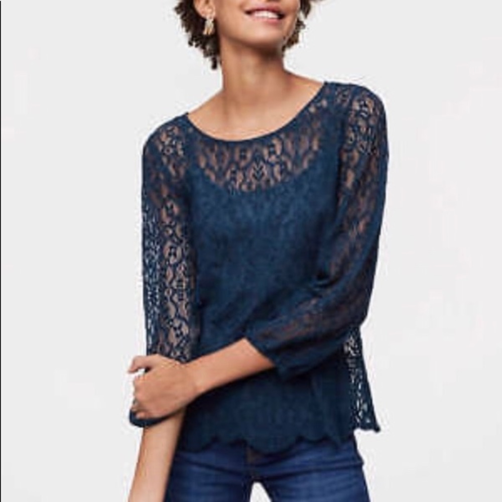 Ann Taylor Loft Scalloped Lace Blouse NWT